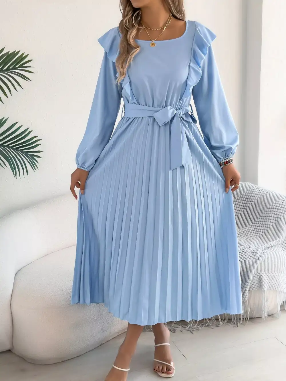 Ruffle Pleated Midi Dress