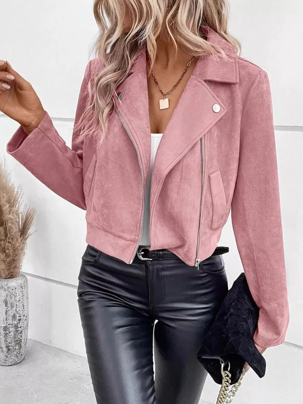 Suede Moto Jacket With Zip Detail