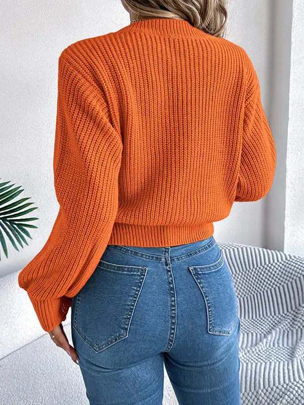 Cable Knit Round Neck Long Sleeve Knit Top