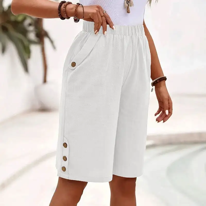 Women's Relaxed Wide-Leg Linen Bermuda Shorts