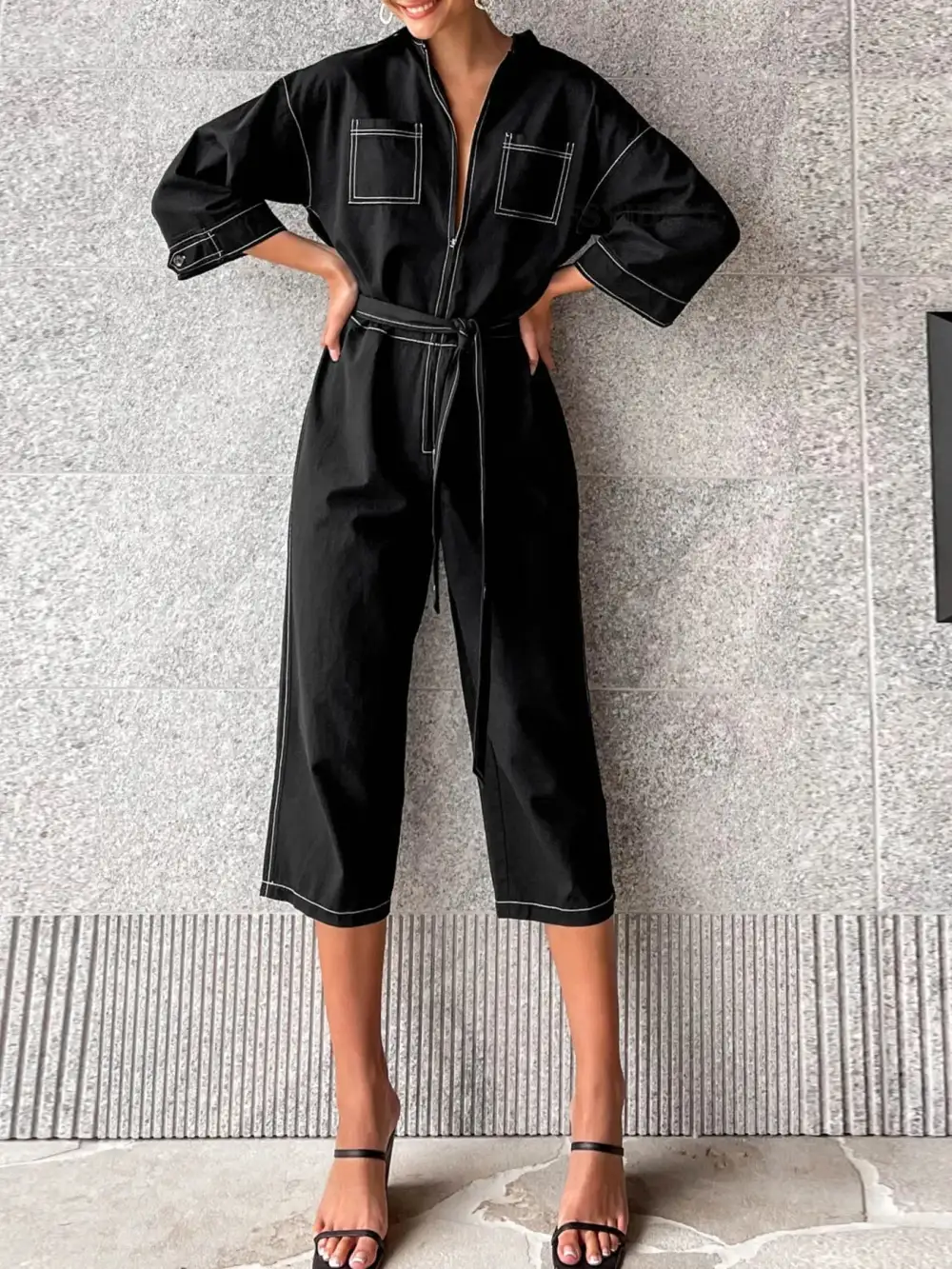 Tie Waist Wide Leg Everyday Jumpsuit