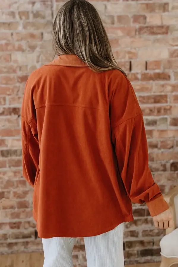 Women's Velvet Flap Pockets Drop Shoulder Casual Shacket