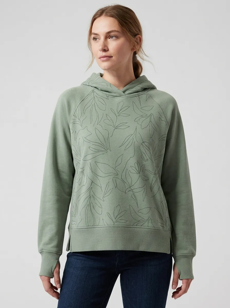 Women's Botanical Line Art Leaf Nature Inspired Graphic Hoodie