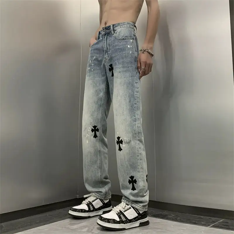 Everyday Wide-Leg Patchwork Washed Jeans