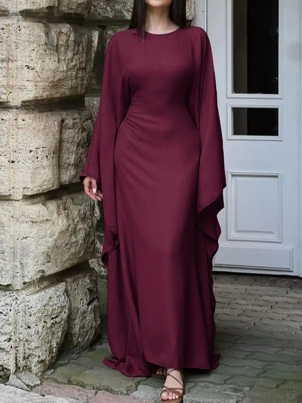 Cape Round Neck Maxi Dress
