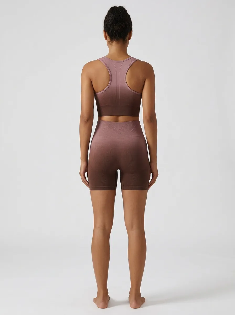 Easy-Wear Ribbed Texture Seamless Design Design Women's Tank Top And Sports Shorts Set