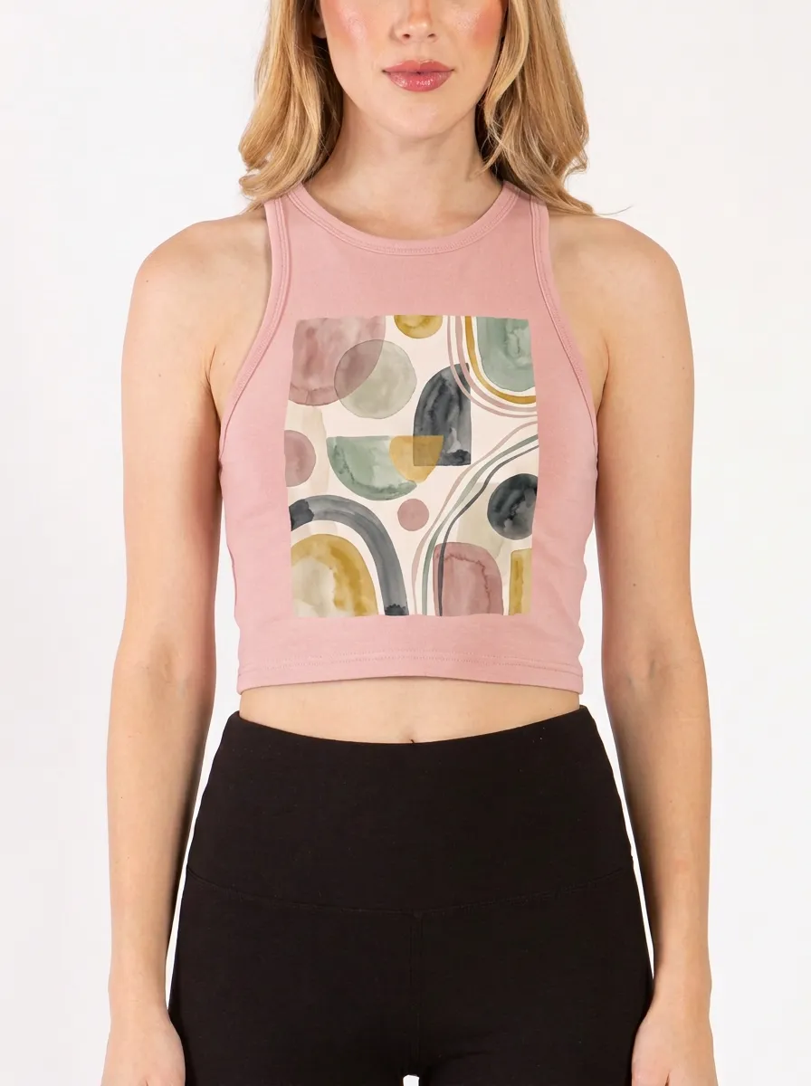 Women's Abstract Art Geometric Watercolor Graphic Ribbed Crop Tank Top