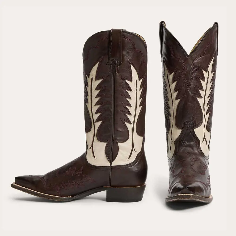 Classic Faux-Leather Embroidered Patchwork Snip-Toe Mid-Calf Boots