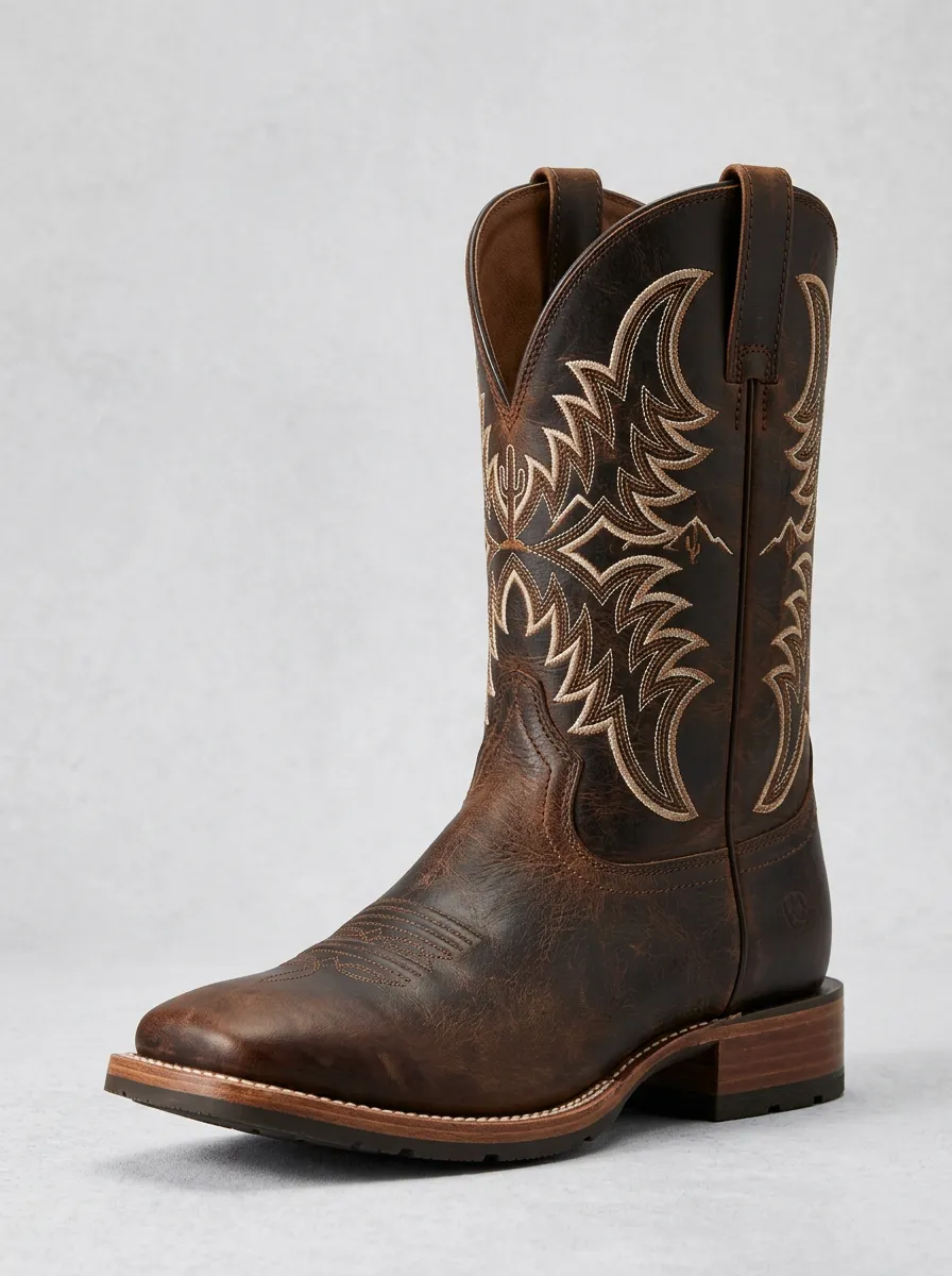 Western Heritage Embroidered Leather-Look Motif Men's Western Cowboy Boots