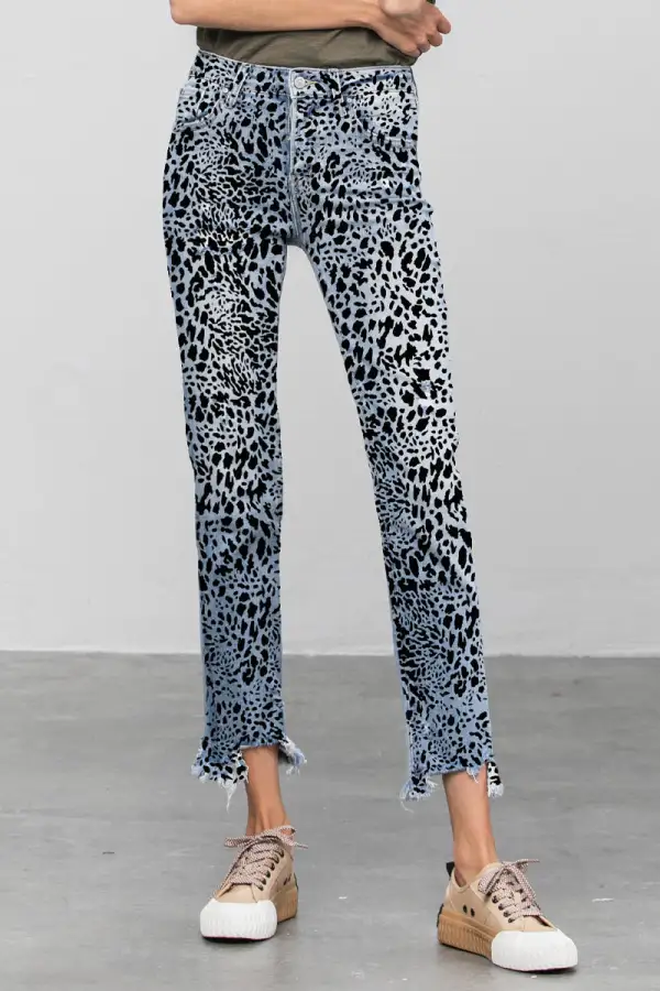 Mid Rise Straight Jeans With Print