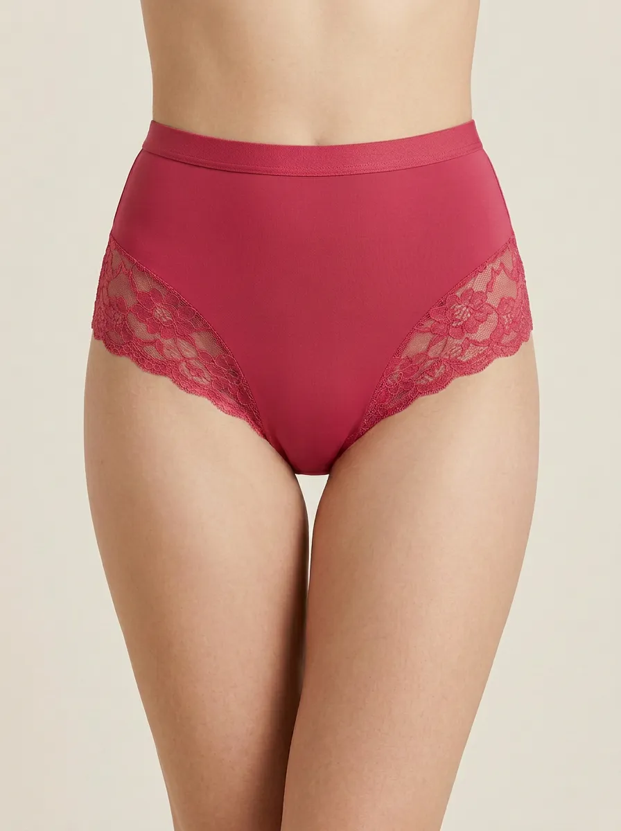 Simple High-Waisted Floral-Lace Lace-Trimmed Panties