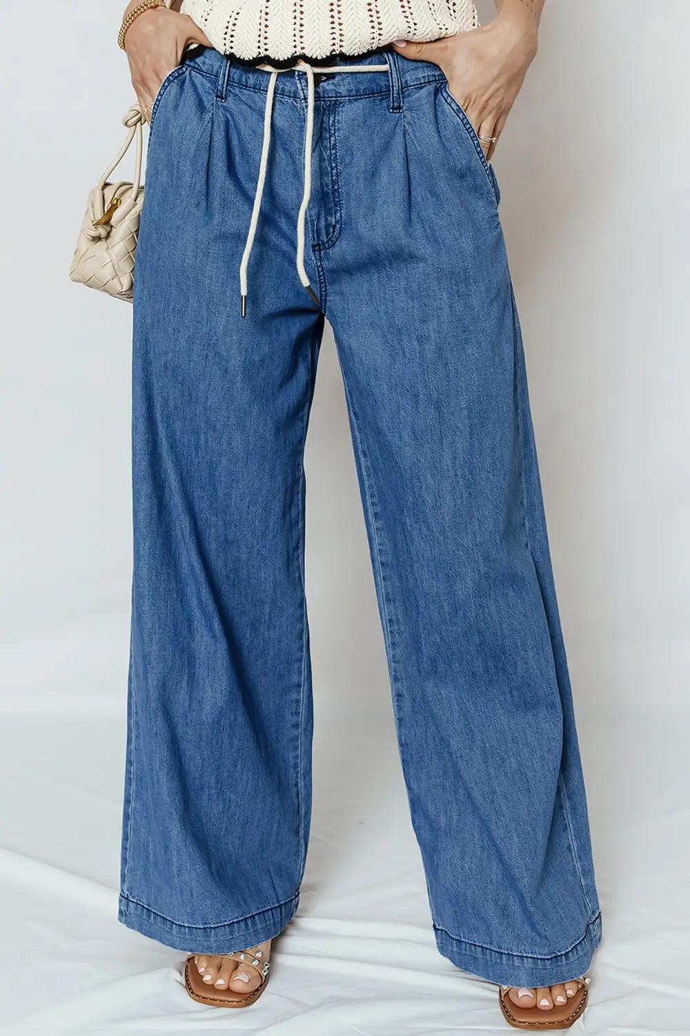 Women's Lace Up Pull on Wide Leg Jeans