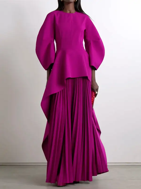 Tiered Pleated Long Neck Maxi Dress