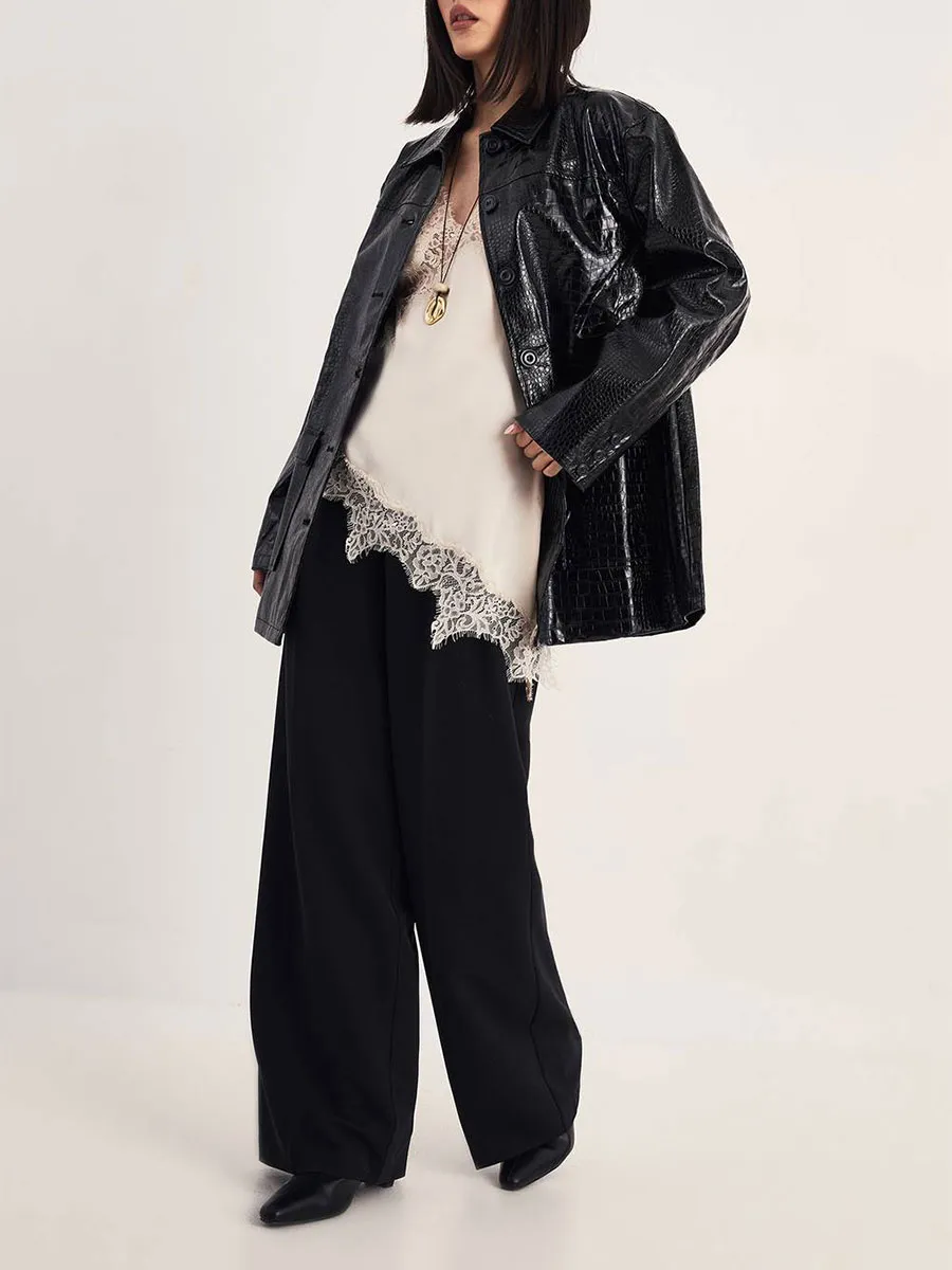 Black Patent Leather Oversized Biker Jacket