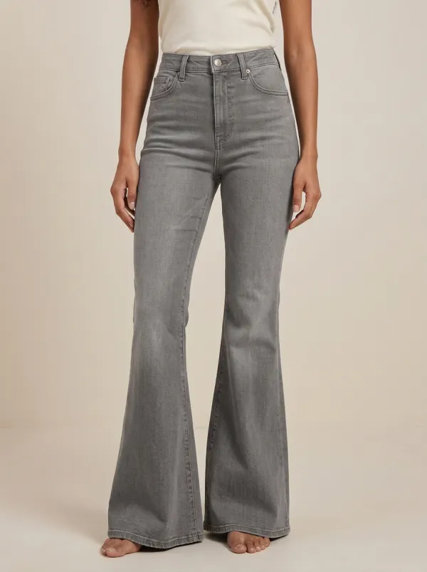 Easygoing Faded Finish High Rise Flare Jeans