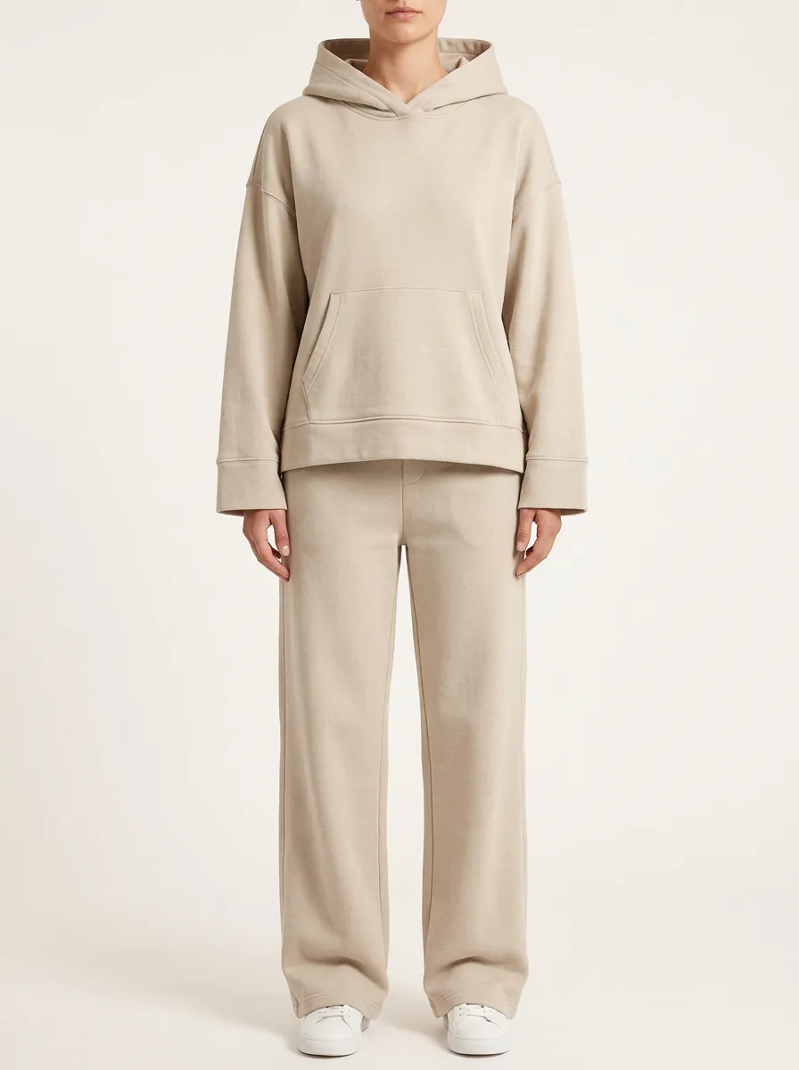 Women's Kangaroo-Pocket Hooded Pullover and Wide-Leg Trouser Set