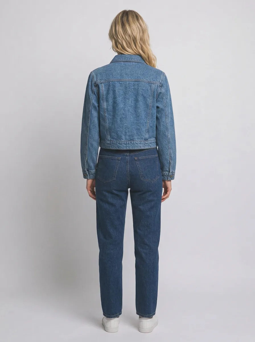 Women's Blue Denim Cropped Wildflower Embroidered Jacket