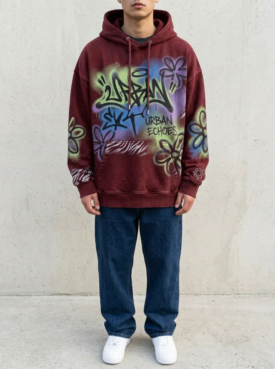 Unisex Urban Echoes Graffiti Floral Graphic Hoodie