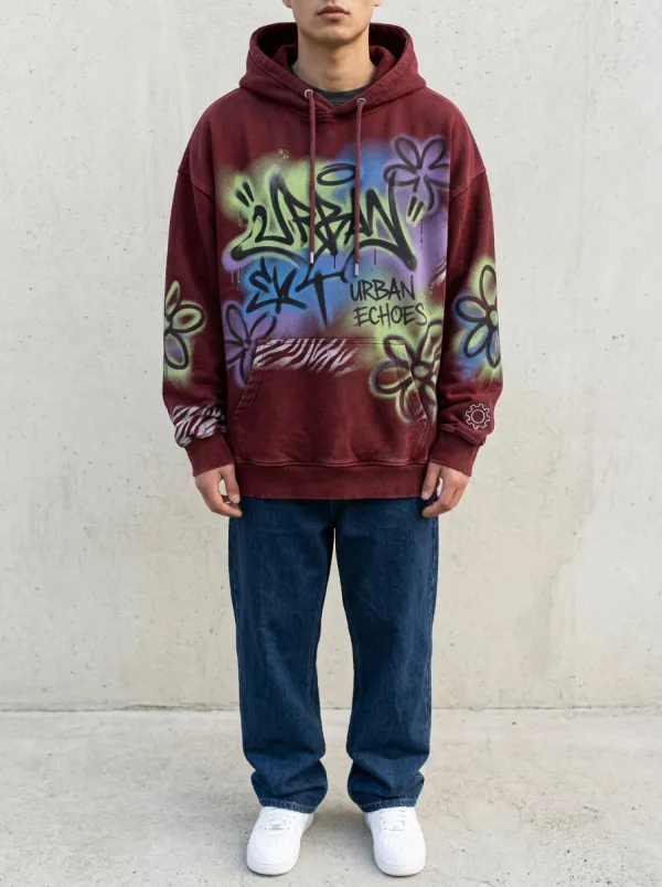 Unisex Urban Echoes Graffiti Floral Graphic Hoodie
