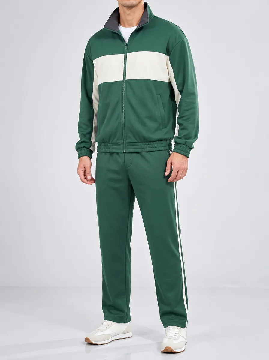 Men's Urban Casual Colorblock Sportswear Set
