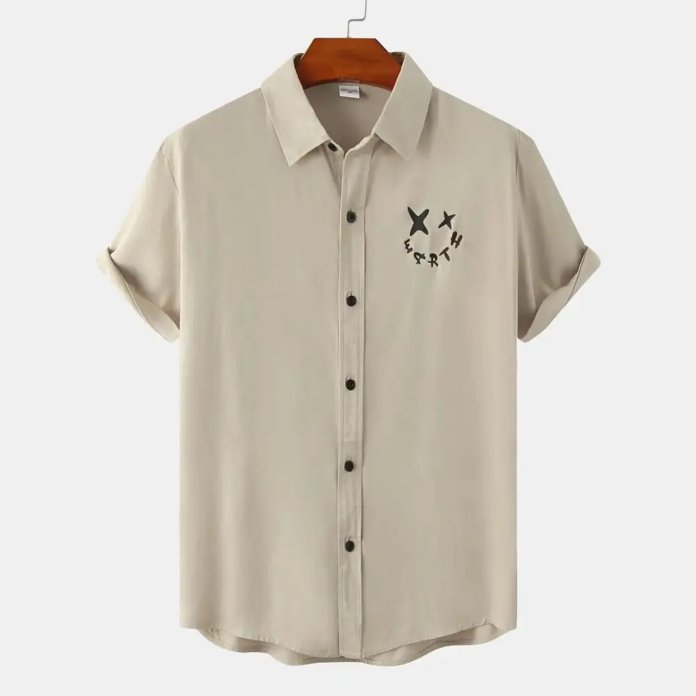 Relaxed Button Front Short Sleeve Collared Polo Shirt