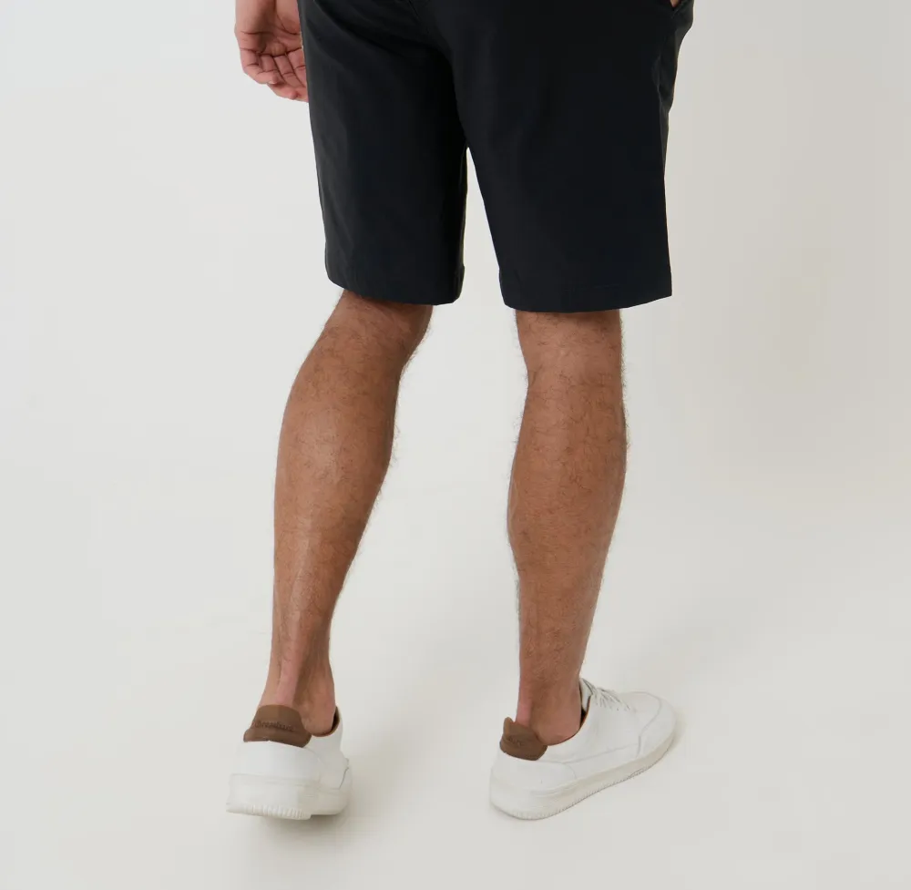 Men's Black Regular-Fit Elastic-Waist Stretch Chino Shorts