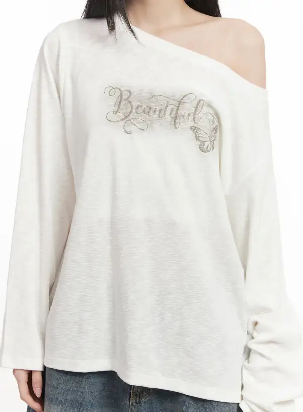 Loose-Fit Graphic One-Shoulder Top