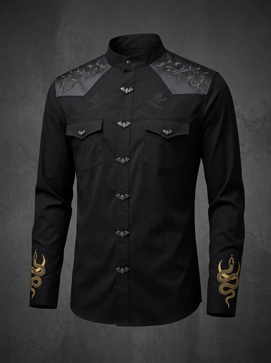 Arcane Bat Raven Snake Design Men's Gothic Shirt