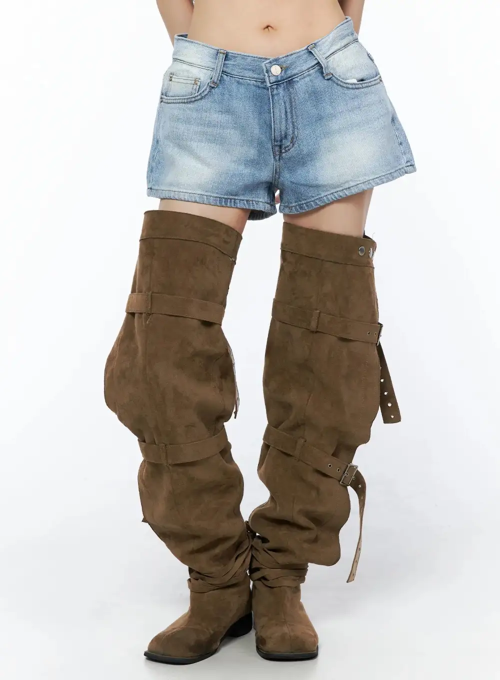 Low Rise Hip Padded Denim Shorts