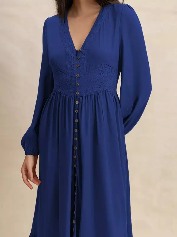 Plus Size Slit V Neck Long Sleeve Maxi Dress