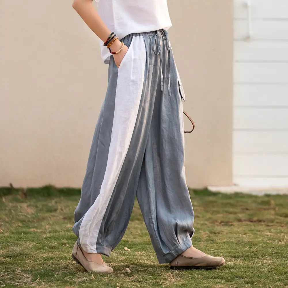 Refined Linen Cropped Elastic Waist Pocketed Trousers