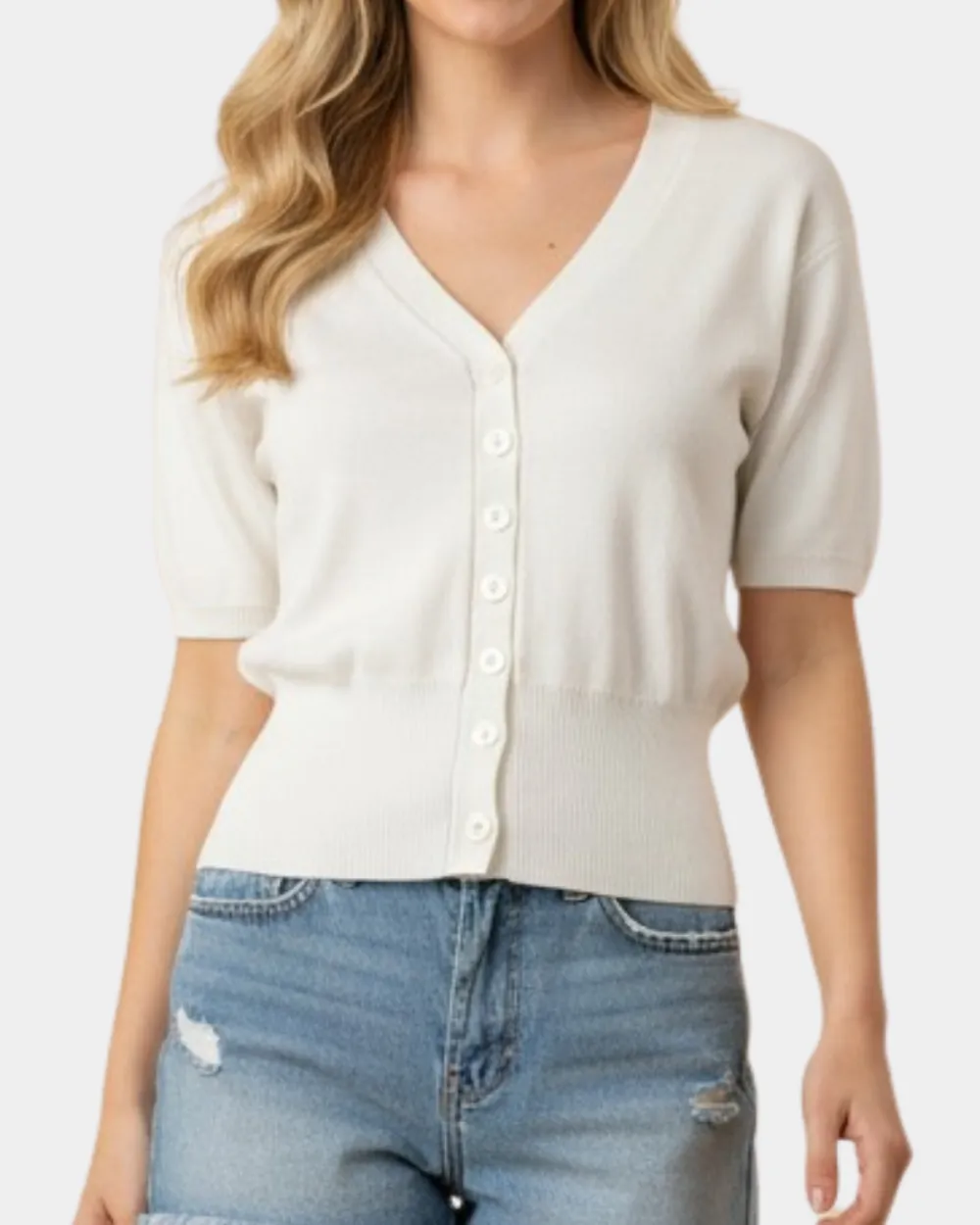 V-Neck Cardigan - Off
