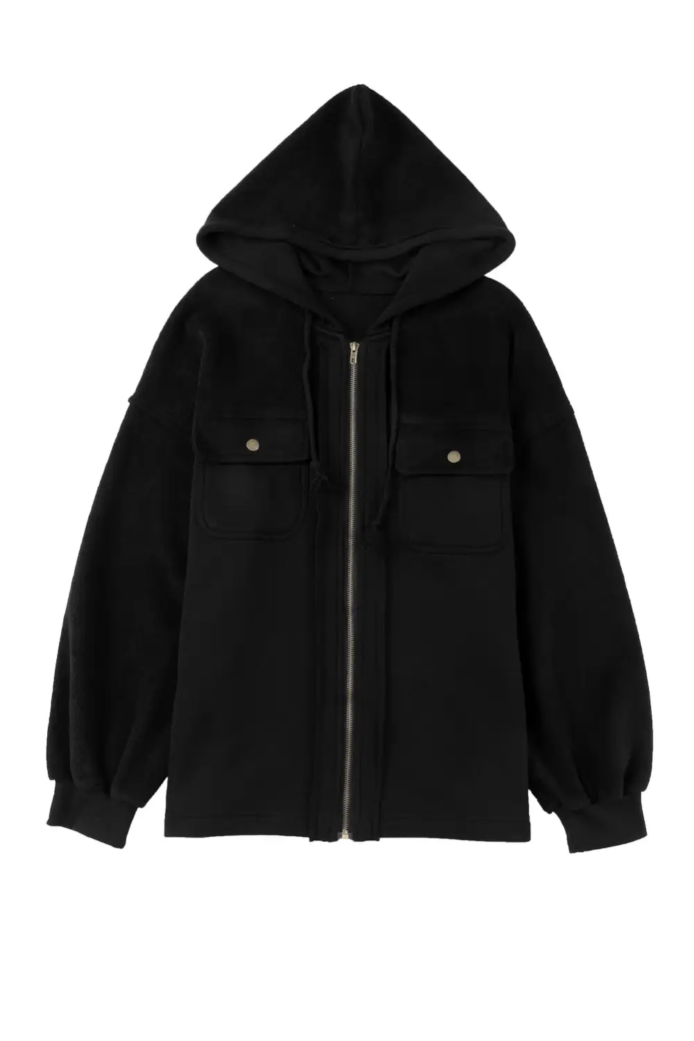 Flap Pocket Drawstring Hood Zip-Up Jacket