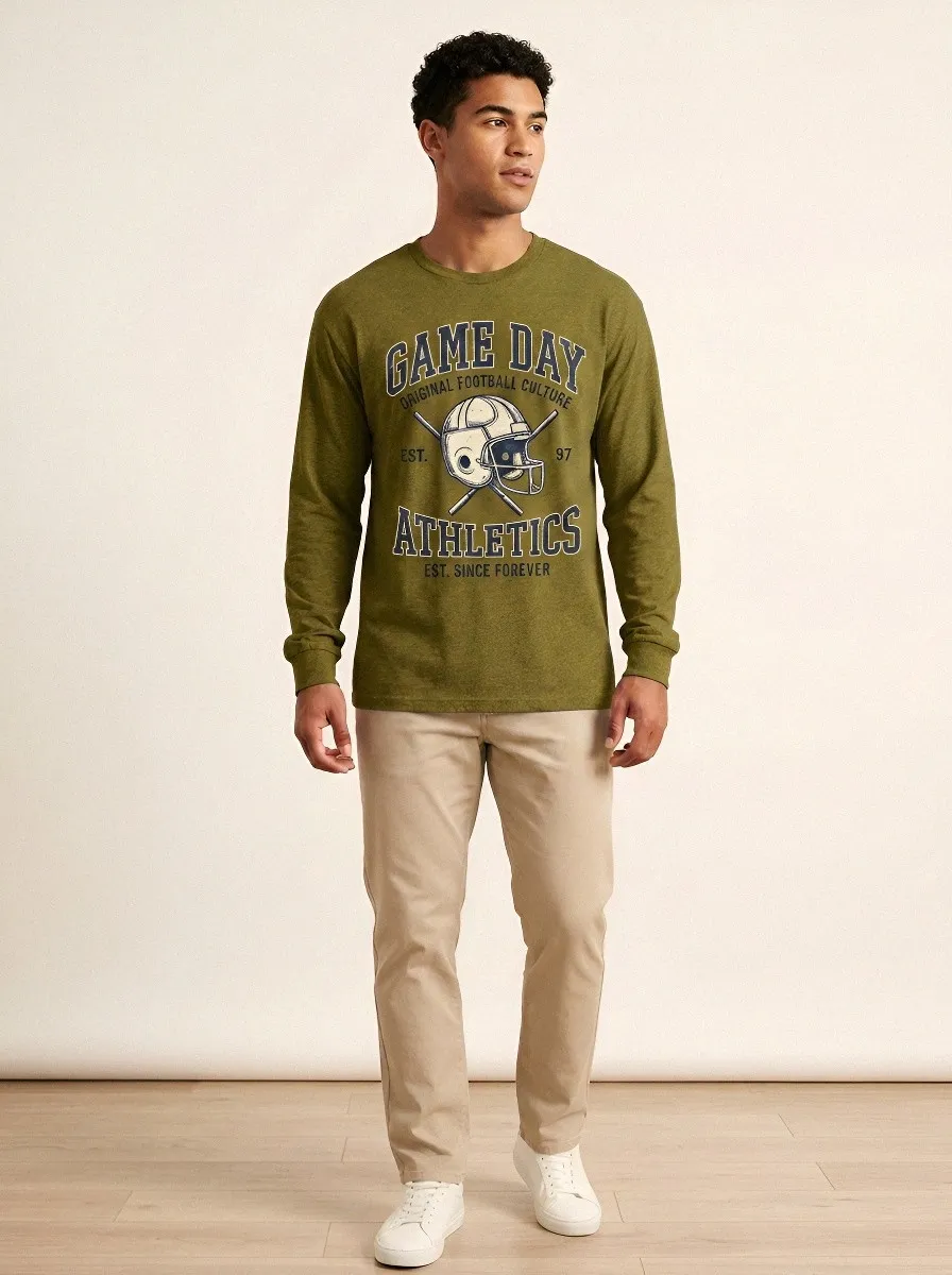 Men's American Football Game Day Helmet Graphic Long Sleeve T-shirt