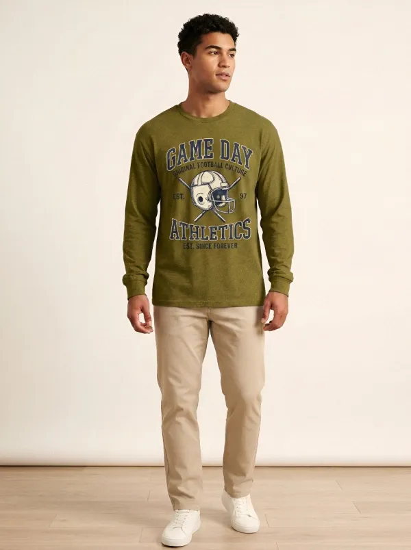 Men's American Football Game Day Helmet Graphic Long Sleeve T-shirt