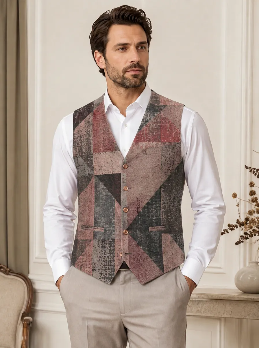Men's Geometric Pattern Printed Waistcoat Vest