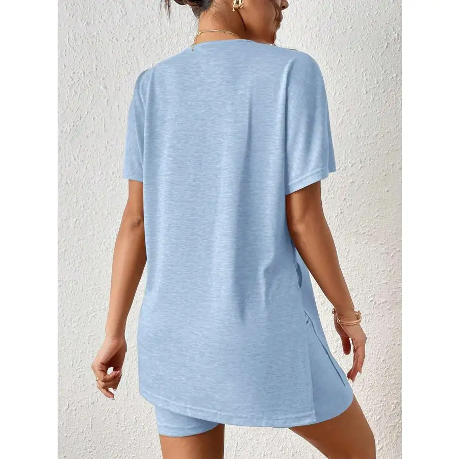 Casual Round Neck T Shirt and Shorts Set