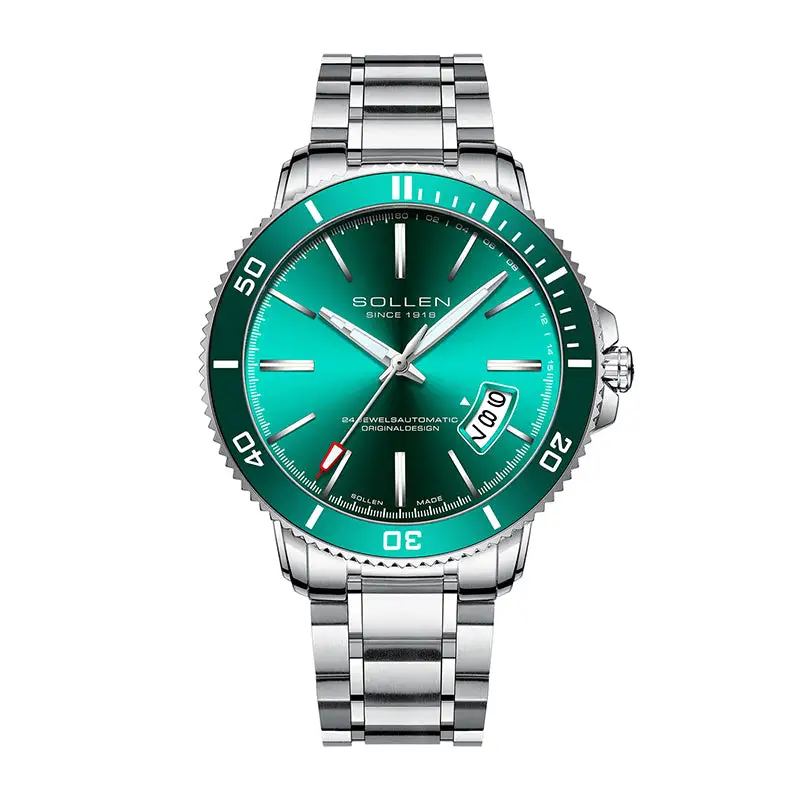 Sollen SL609 Automatic Watch - Men's Stainless Steel 5-Bead Bracelet Rotatable Bezel Seiko NH35A Wristwatch