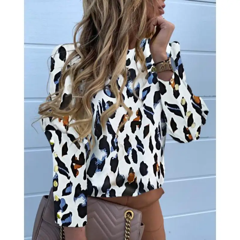 Soft Leopard Button Front Blouse