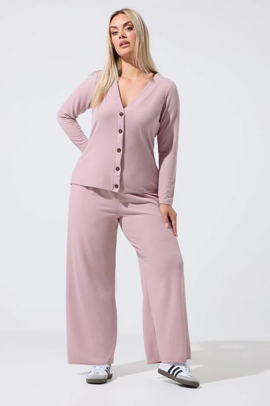 Plus Size Pink Ribbed Button Cardigan detail 1