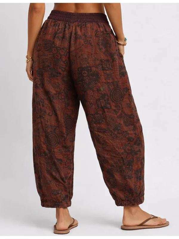 Boho Abstract Elastic Waist Barrel Leg Easy Pants