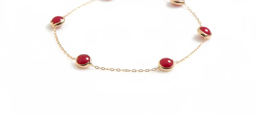 Solid Gold Beaded Station Ruby Bracelet