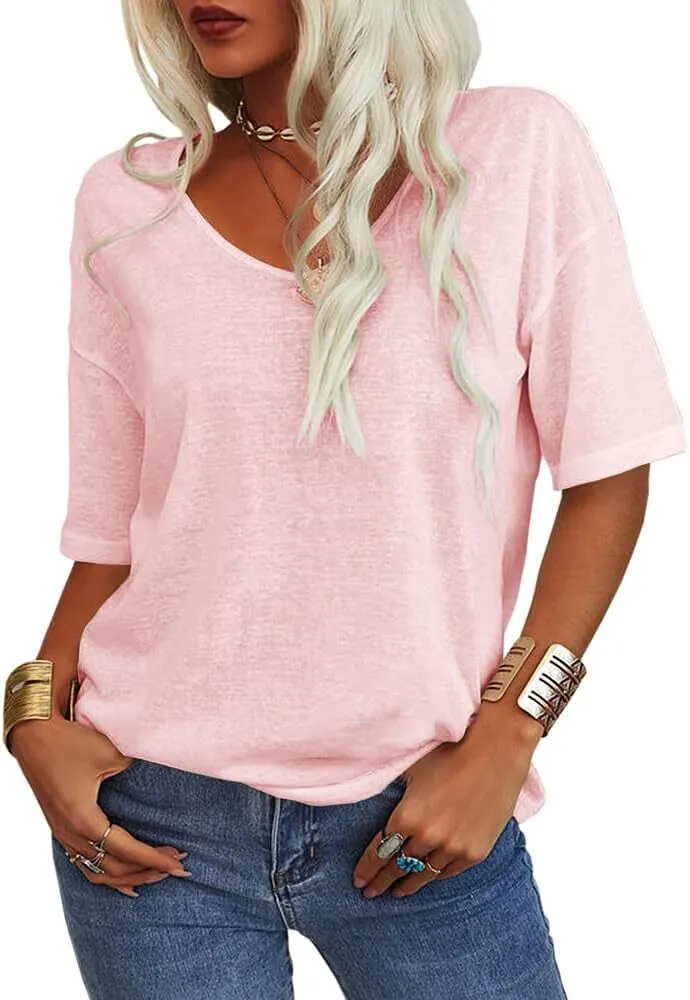 Women's Summer Casual Half Sleeve V-Neck T-Shirt Basic Top