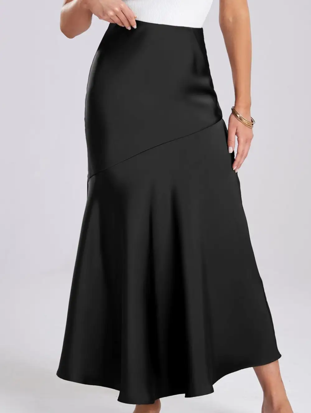 Elastic Waist High Waist Midi Skirt