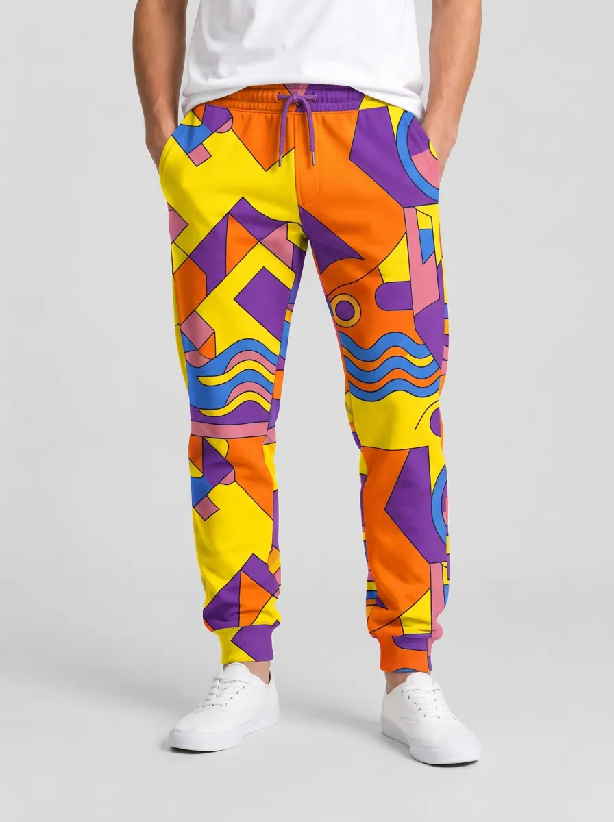 Men's Abstract Geometric Statement Streetwear Joggers
