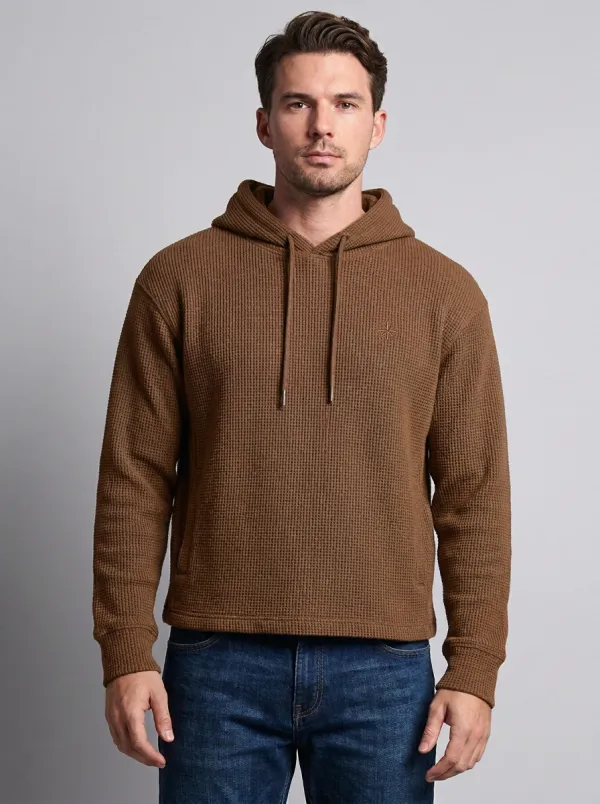 Men's Compass Detail Graphic Waffle-Knit Pullover Hoodie