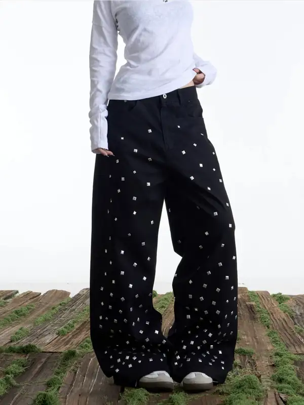 Straight-Leg Rhinestone-Detail Pants