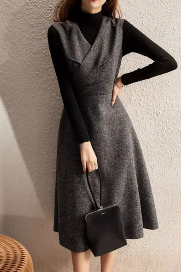 Wool Blend Sleeveless Midi Dress