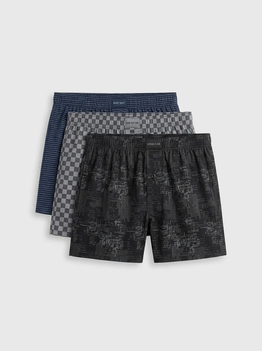 Checkered Geometric Striped Boxer Set