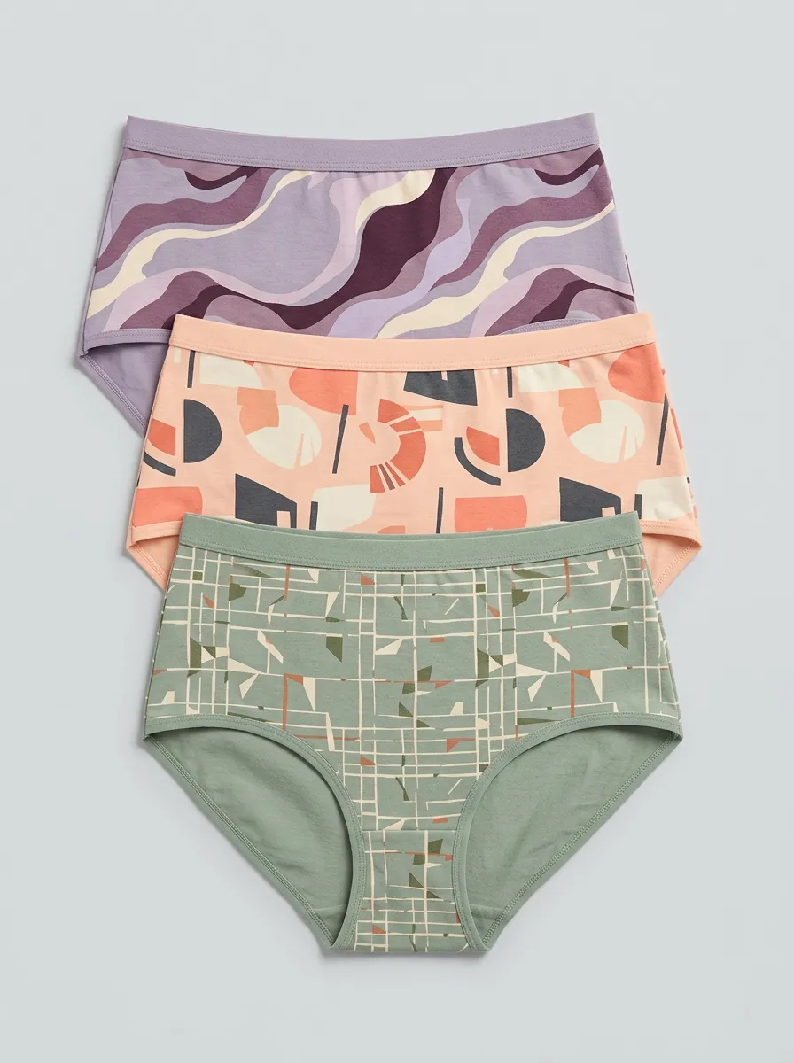 Women's Abstract Art Geometric Pattern Printed Three Pack Briefs